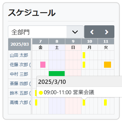スケジュール管理のミニカレンダー